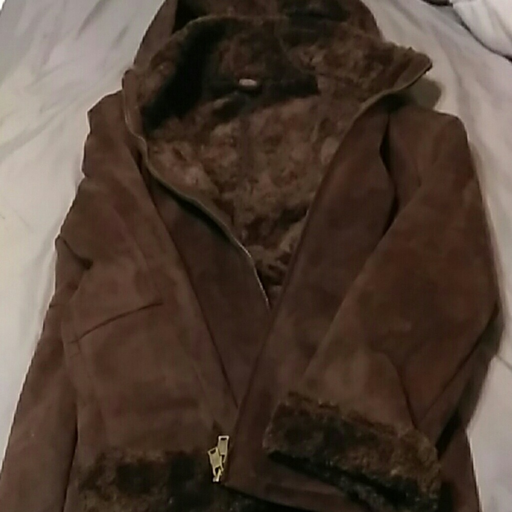Columbia brown suede jacket with removable hood